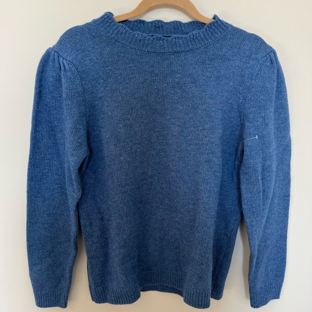 Kiel James Patrick Pullover Sweater Size L Blue Wool Blend Scalloped Pullover